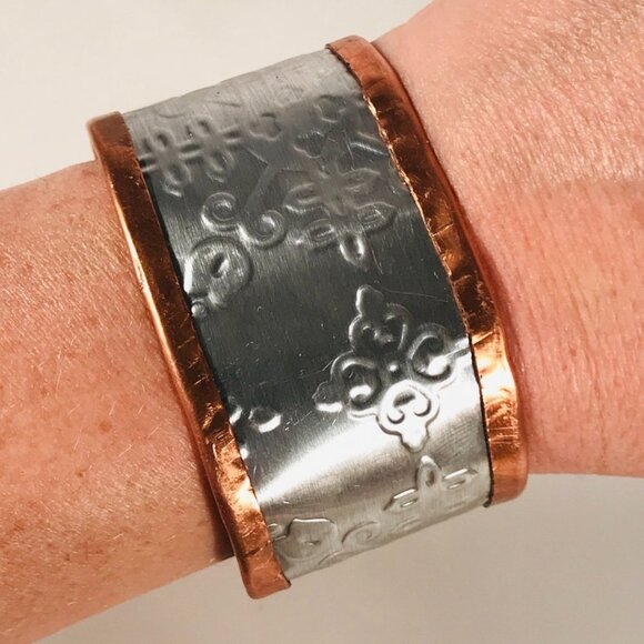 Wintery Snowflake Wide Cuff Bracelet Copper Silver Handmade Holiday Gift Boho - Picture 3 of 7